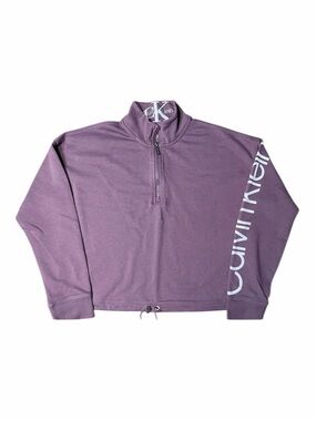 Calvin Klein Women's Mauve Crop Half-Zip Pullover with Sleeve Logo